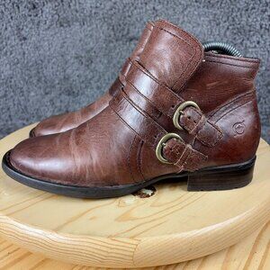 Born Pirlo Boots Womens Size 6.5 Brown Leather Moto Buckles Ankle Booties